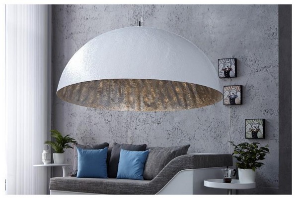 Závěsná lampa bílá stříbrná 70cm