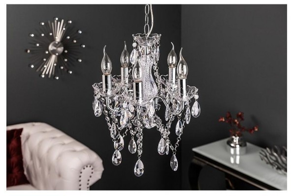 Závěsná lampa lustrové diamanty 5ramenný chrom S