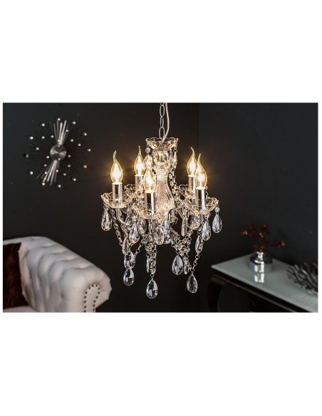 Závěsná lampa lustrové diamanty 5ramenný chrom S