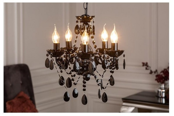 Závěsná lampa Lustrové diamanty 5ramenný černý S