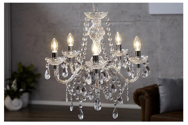 Závěsná lampa diamantový lustr 5ramenný čirý