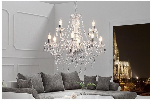 Závěsná lampa diamantový lustr 9ramenný čirý