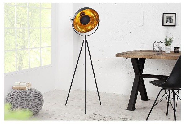 Stojací lampa studio černá zlatá 145cm