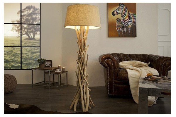 Stojací lampa divoká příroda z naplaveného dřeva 155cm