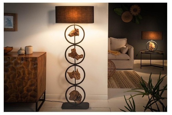 Stojací lampa Elements černá akácie 147cm