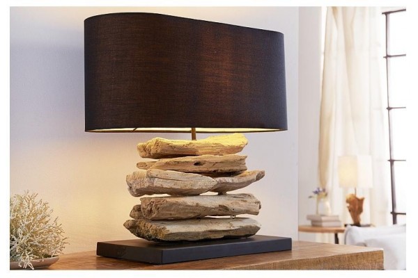 Stolní lampa z přírodního dřeva Perifere černá
